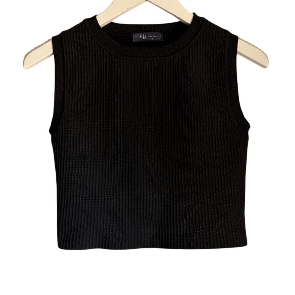 KLD Black Ribbed Knit Cropped Tank Top Small Made USA